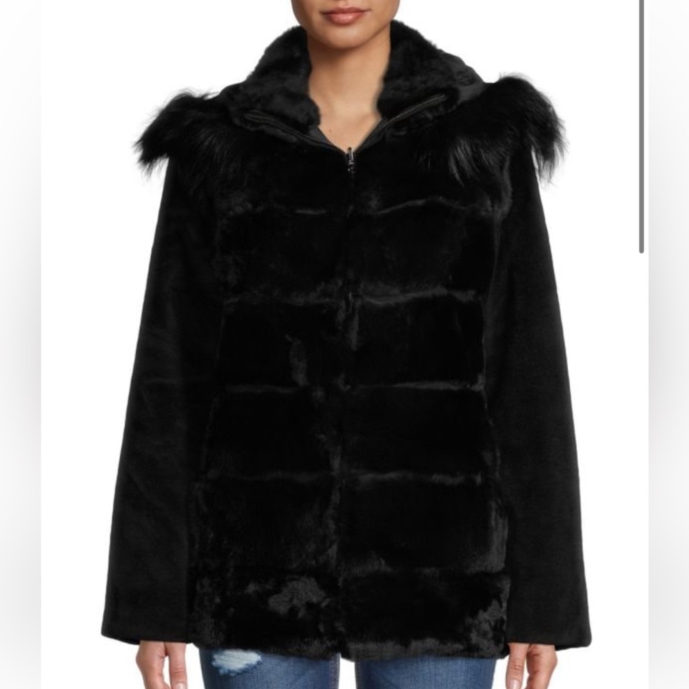 Reversible Rex Rabbit Fur, Silver Fox & Shearling Hooded Jacket